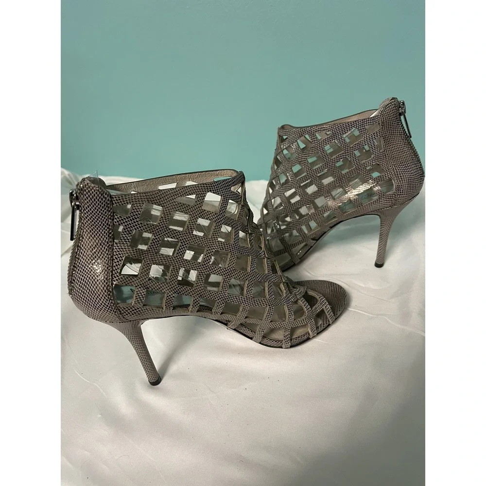 Michael Kors Yvonne Booties Khaki Rhinestone-Embellished Caged Shoe 8.5‎ S-435